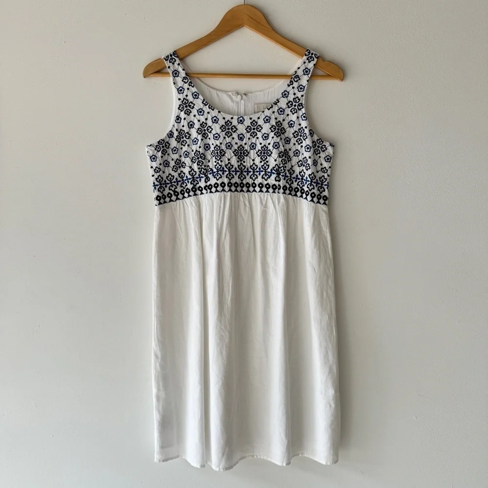 Loft - Linen Blend Embroidered Summer Dress in White & Blue - Picture 2 of 9